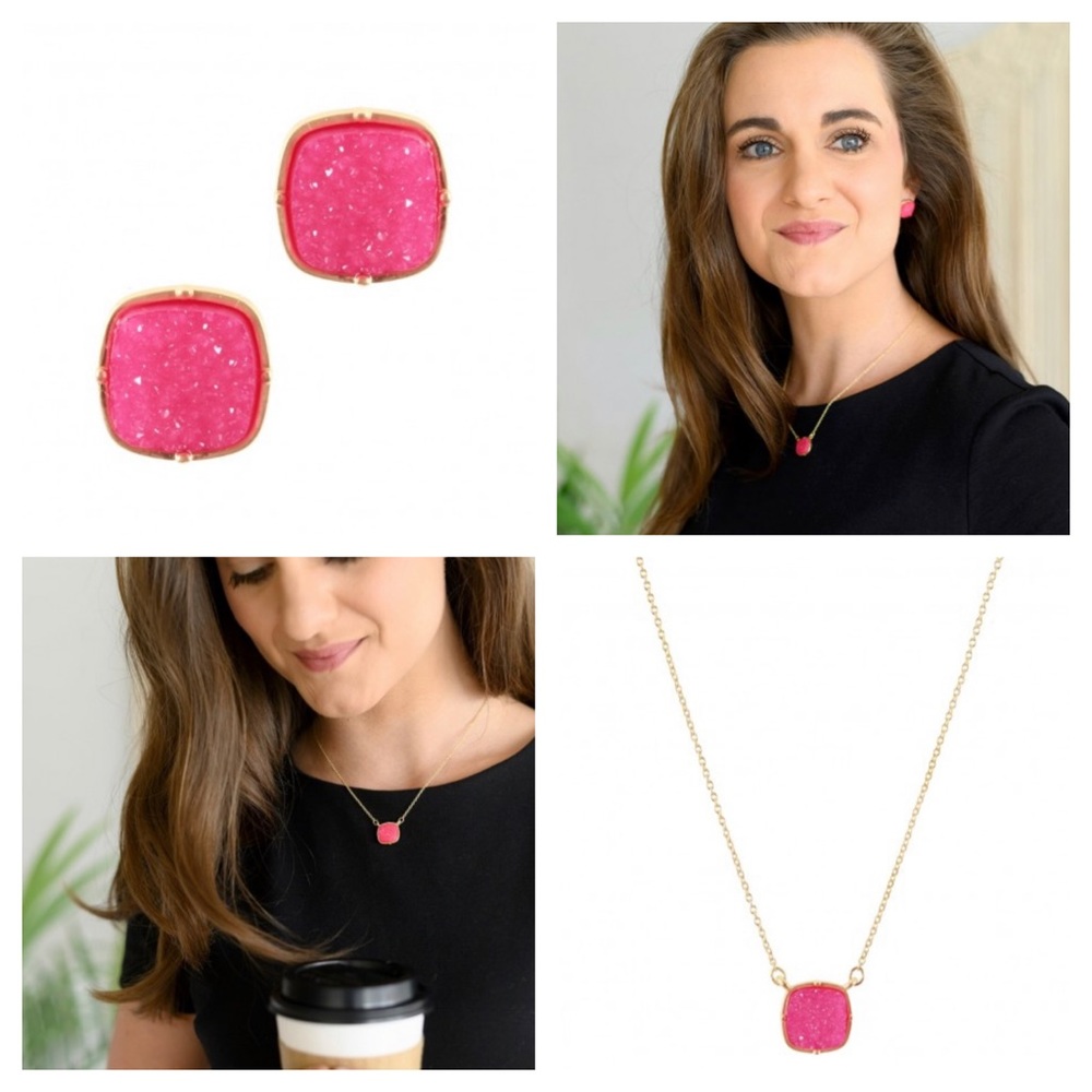 PINK DRUZY NECKLACE & EARRINGS
